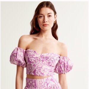 Abercrombie & Fitch Poplin Off-the-Shoulder Fuchsia and Cream Floral Top